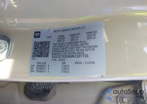 2022 Chevrolet Colorado 4Wd Short Box Zr2 z USA, uszkodzony, nr VIN 1GCGTEEN5N1327731